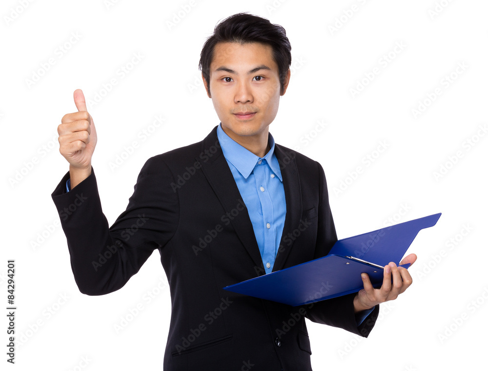 Businessman hold with clipboard and thumb up Businessman hold with clipboard and thumb up