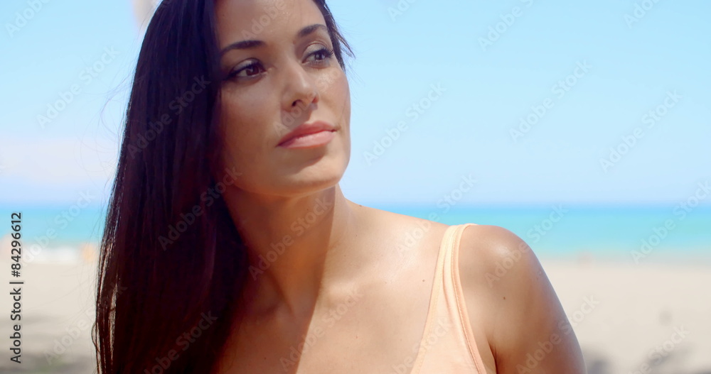 Thoughtful Woman at Beach Looking Into Distance Thoughtful Woman at Beach Looking Into Distance
