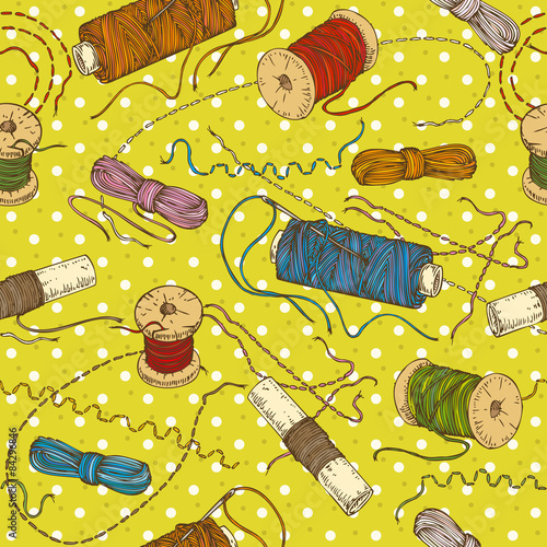 Seamless pattern with spools of thread
