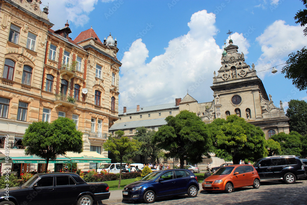 street in Lviv with parked cars
