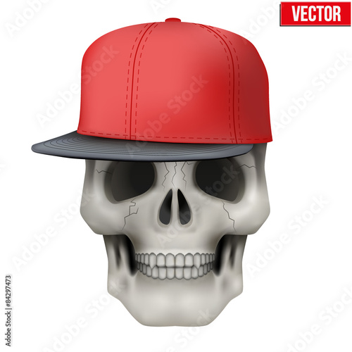 Vector Human skull with rap cap on head © VITAMIN