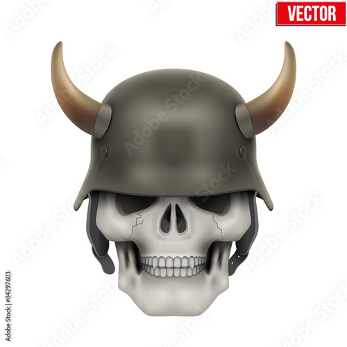Human skulls with German Army helmet and horns