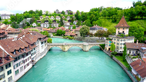 Scenery of old town city and river