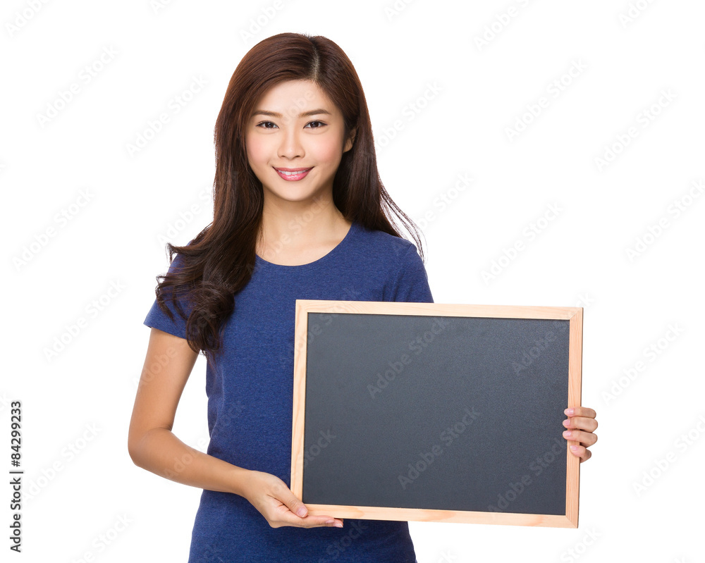 Asian woman show the blank sign of blackboard Asian woman show the blank sign of blackboard