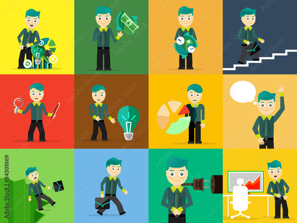Set of businessman pose character concepts Set of businessman pose character concepts