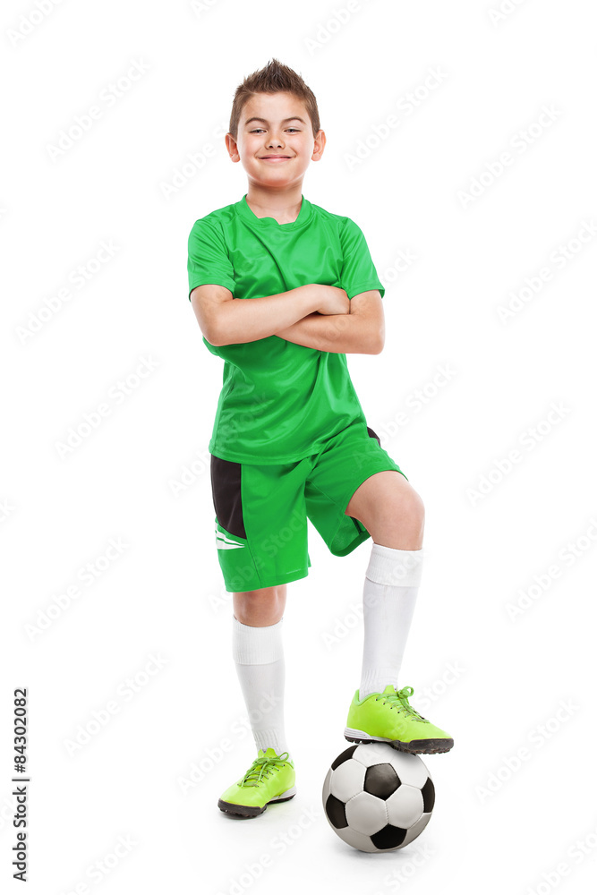 standing young soccer player with football standing young soccer player with football