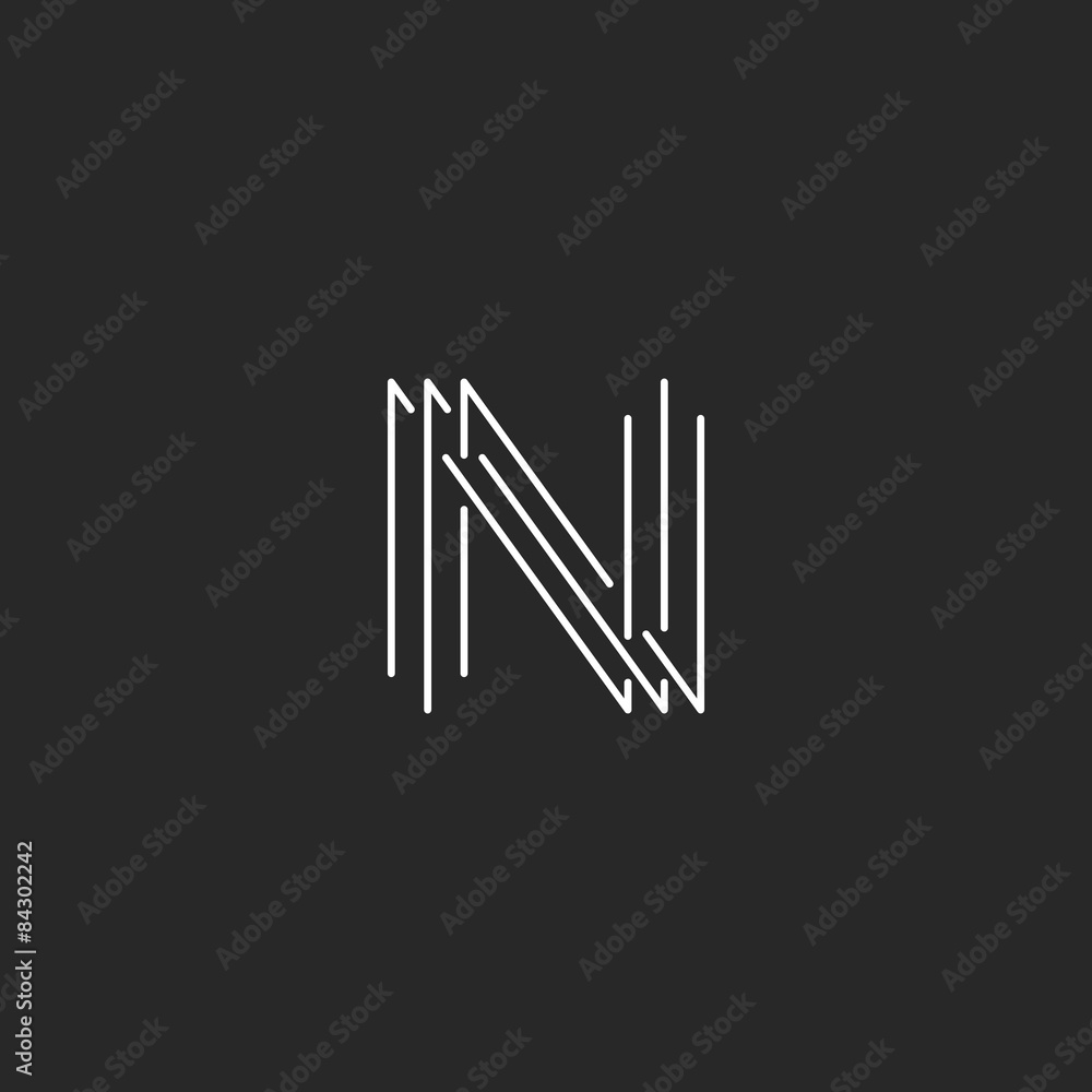 Obraz premium Letter N monogram logo, black and white mockup business card thin line sign