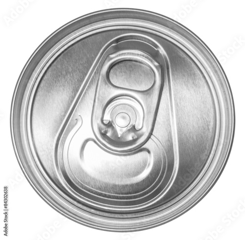 Can of soda top view. Isolated on white. Clipping path included