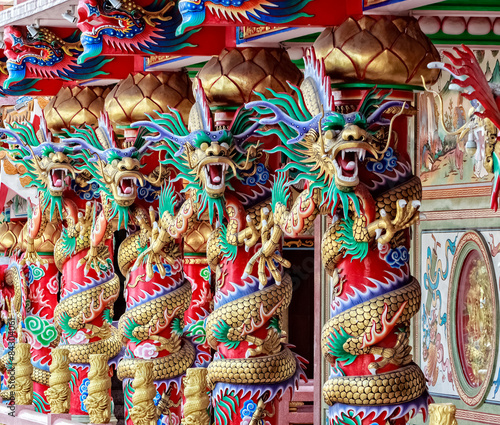 Four Chinese Dragons on Red Pillar