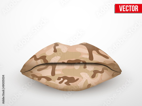 Beautiful luscious lips. Camo texture Vector Illustration.