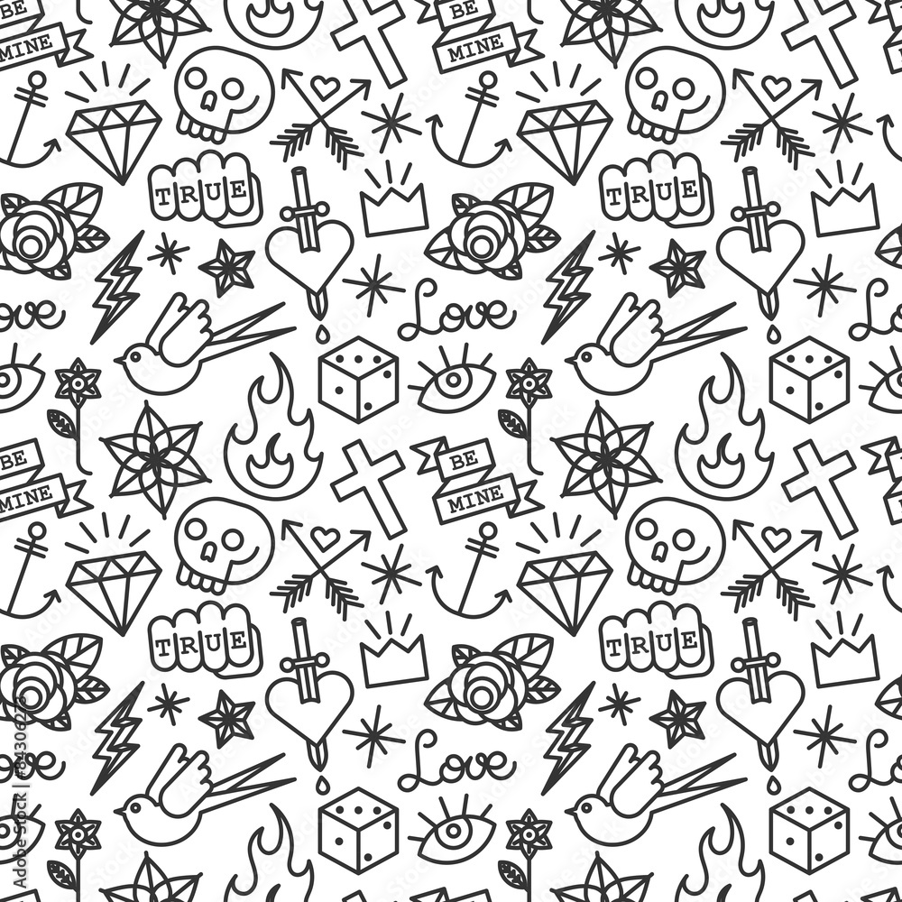 Fototapeta premium Tattoo seamless pattern