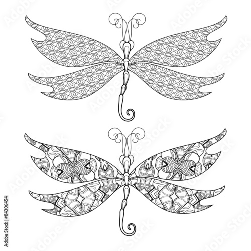 Vector Set of Abstract Dragonfly on White Background