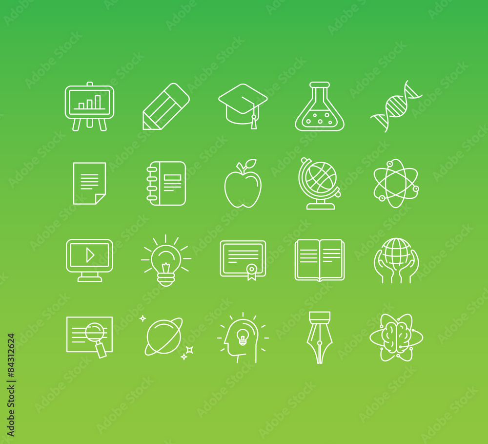 Vector set of 20 icons and sign in mono line style Vector set of 20 icons and sign in mono line style