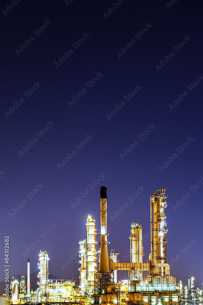 Scenic of oil refinery plant Industry at night, Chonburi Thailan
