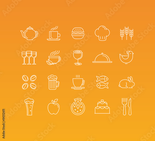 Vector set of 20 icons and sign in mono line style