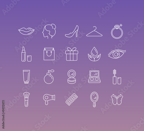 Vector set of 20 icons and sign in mono line style