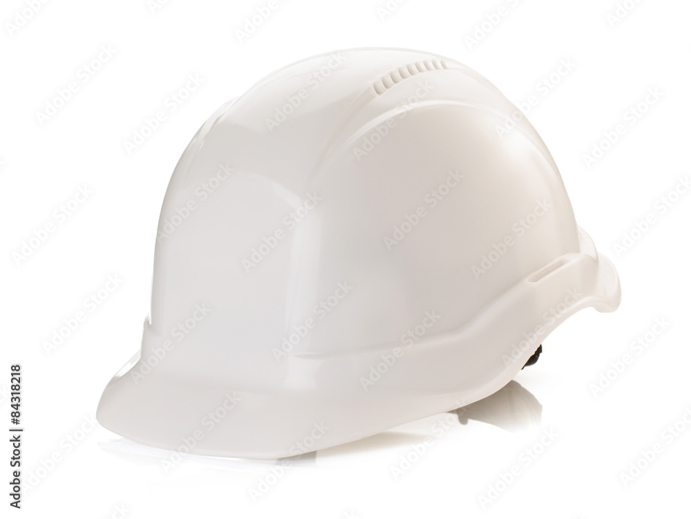 Fototapeta premium construction helmet and safety glasses on white