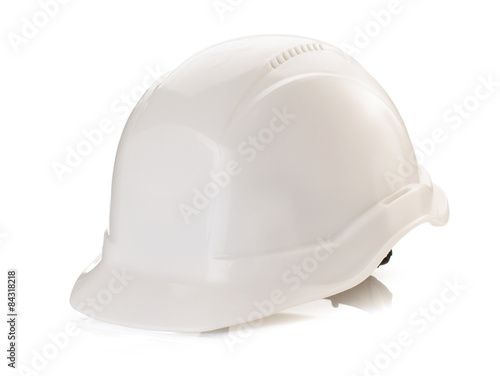 construction helmet and safety glasses on white