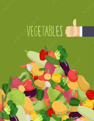 Bunch of fresh vegetables. Turnips and squash. Hand with the thu
