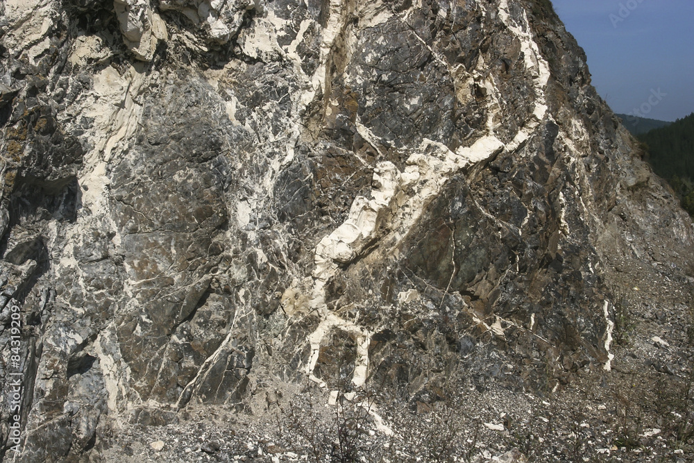 Fototapeta premium Magnesite veins on the outcrop