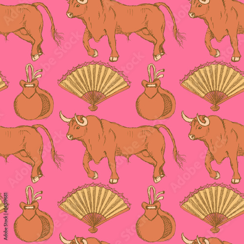 Sketch Spanish seamless pattern in vintage style