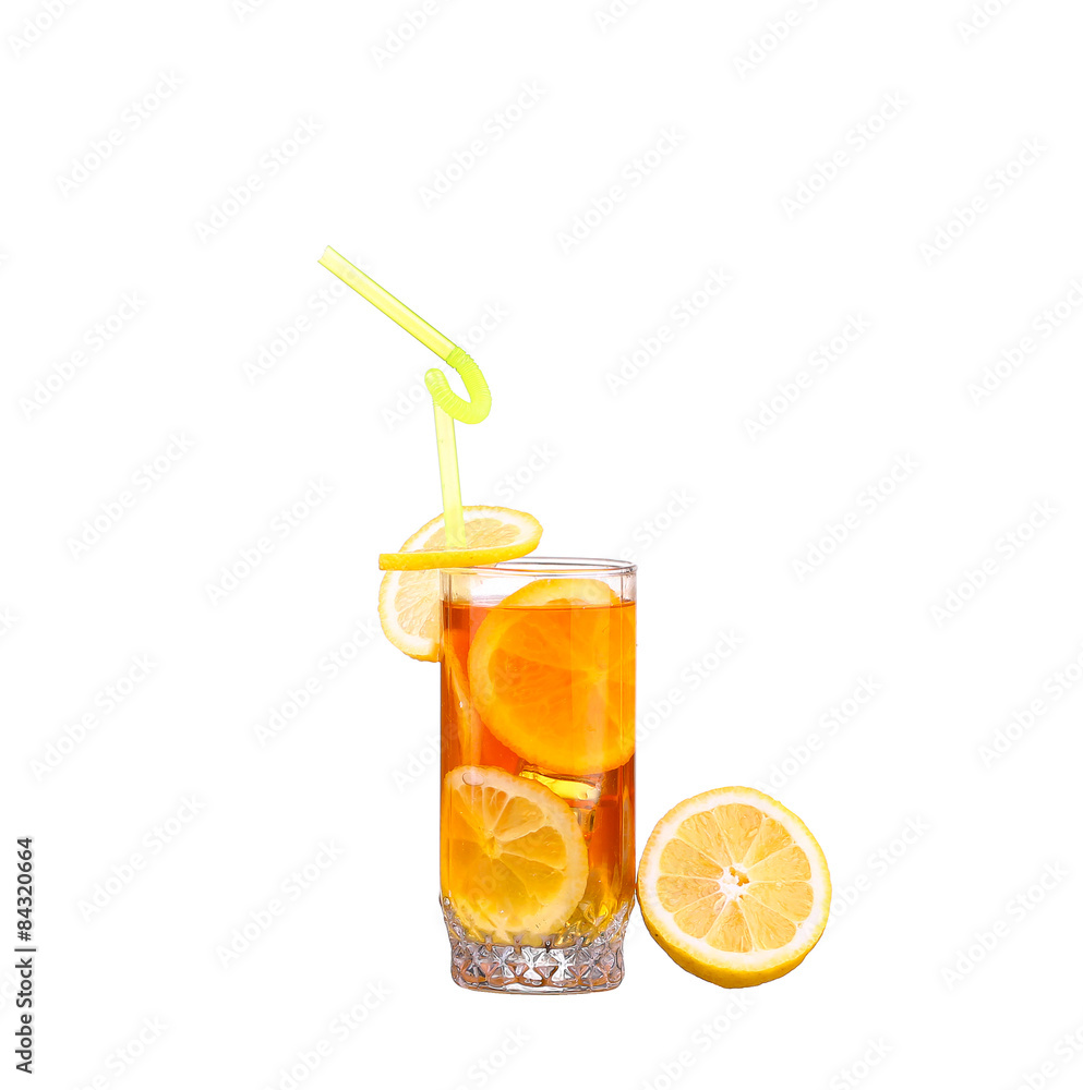 Amber cocktail in a glass isolated on a white background Amber cocktail in a glass isolated on a white background