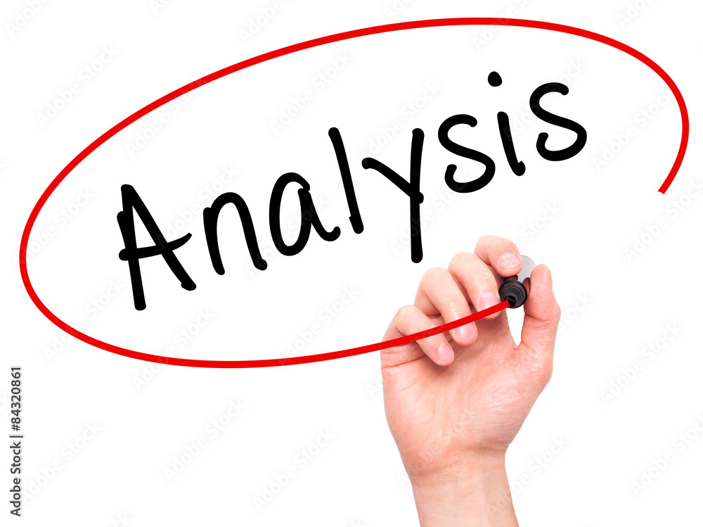 Man hand writing Analysis with marker on visual screen Man hand writing Analysis with marker on visual screen