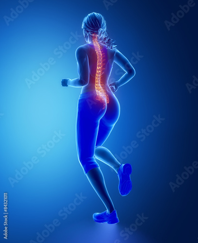 Running womna spine problem concept