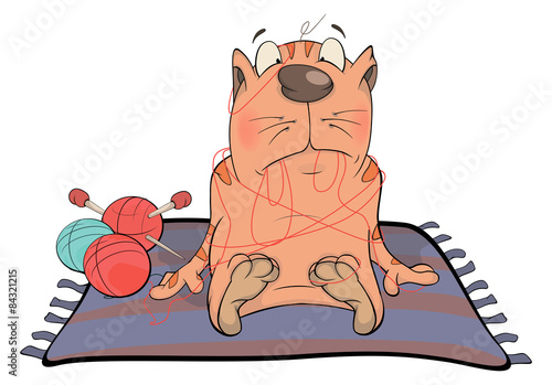 Cat and threads. Cartoon 
