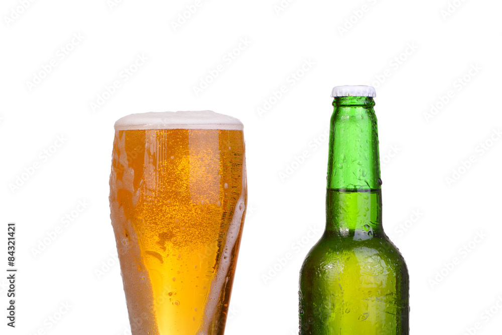 Beer bottle with drops isolated on wgite Beer bottle with drops isolated on wgite