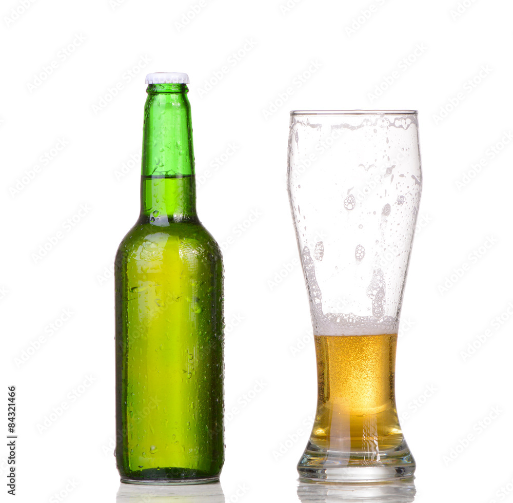 Beer bottle with drops isolated on wgite Beer bottle with drops isolated on wgite