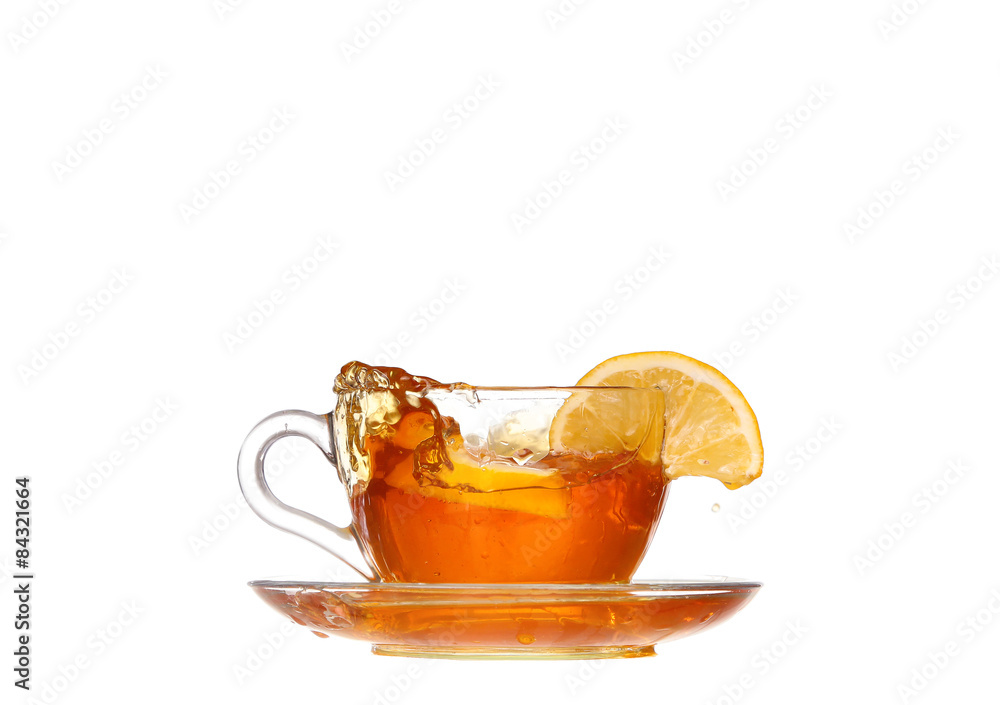 lemon tea with a splash on a white background lemon tea with a splash on a white background