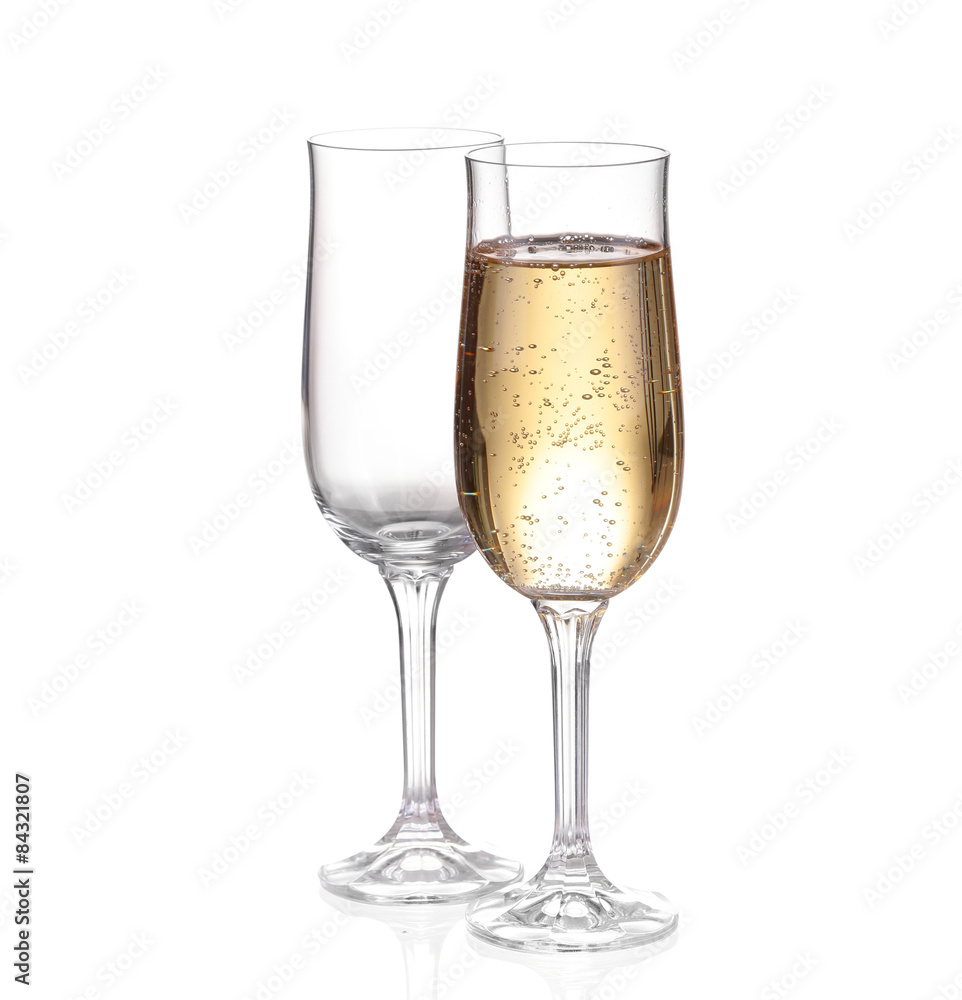Two glasses of champagne. Isolated on white backgroun Two glasses of champagne. Isolated on white backgroun