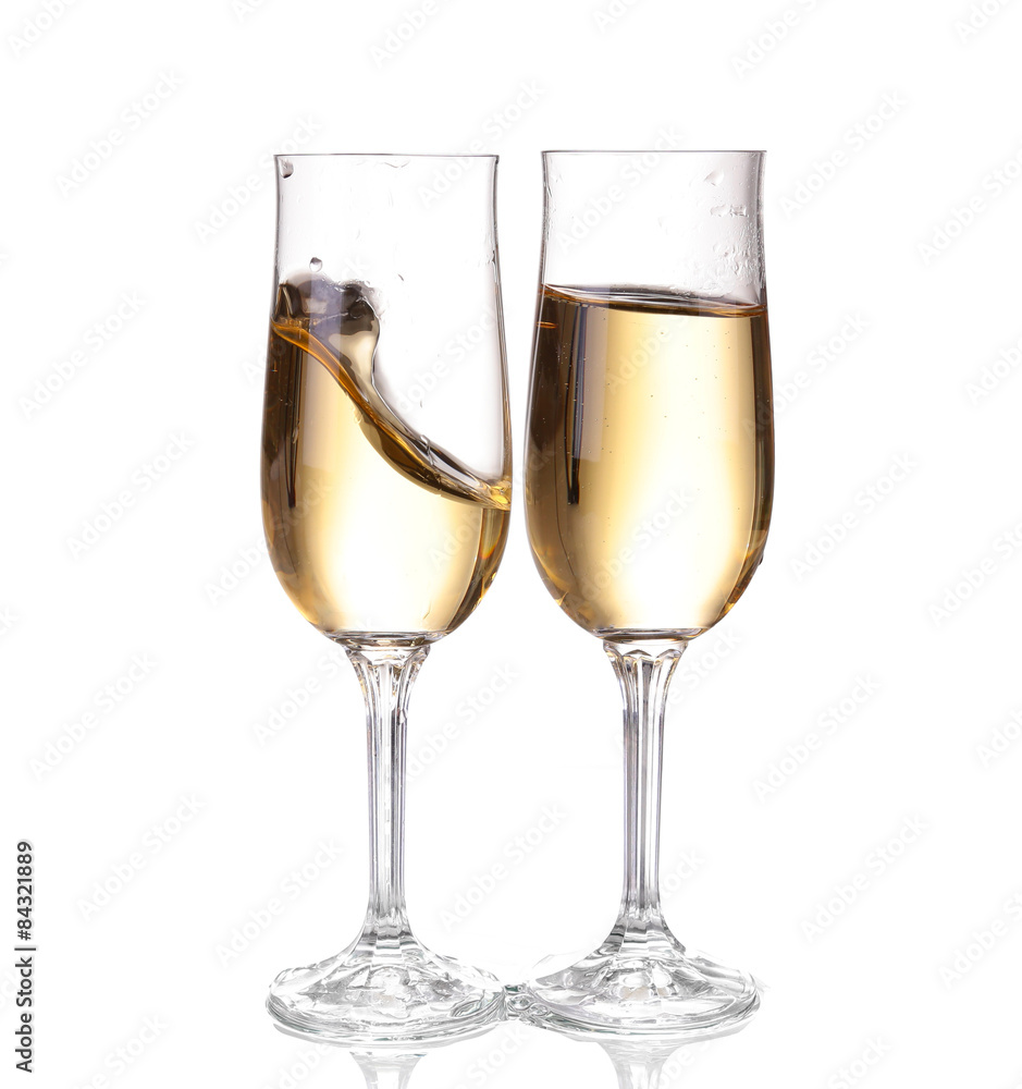 Two glasses of champagne. Isolated on white backgroun Two glasses of champagne. Isolated on white backgroun