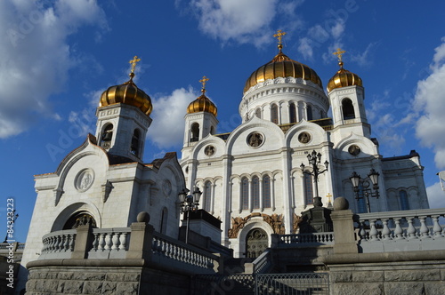Church with gold cross in sunshine (Moscow downtown)