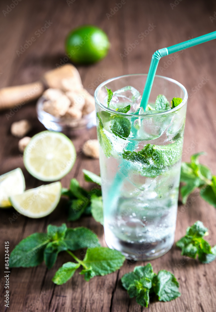 Glass of mojito with ingredients Glass of mojito with ingredients