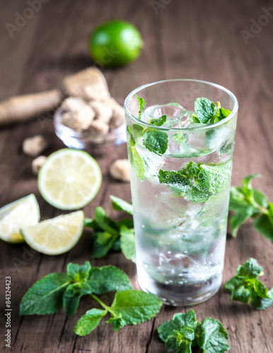 Glass of mojito with ingredients