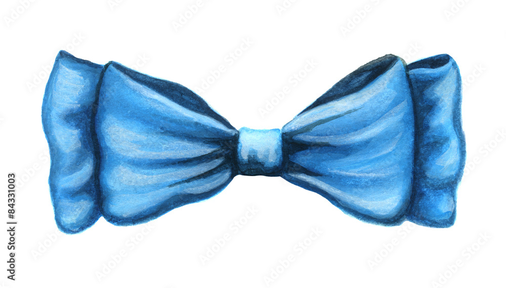 Blue watercolor ribbon bow element isolated on white background Blue watercolor ribbon bow element isolated on white background