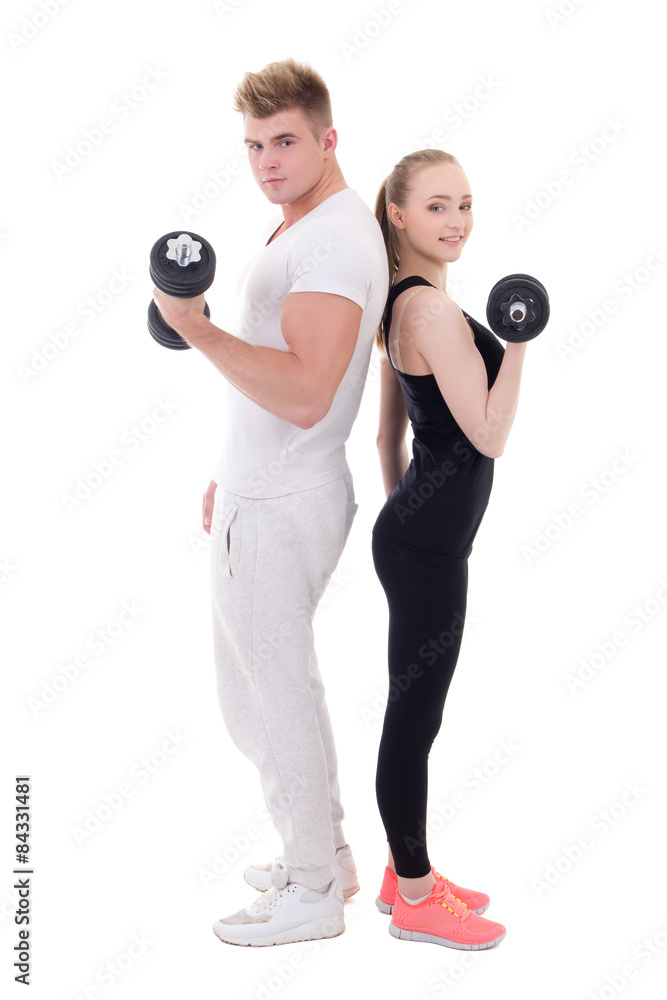 full length portrait of man and woman in sportswear doing exerci full length portrait of man and woman in sportswear doing exerci