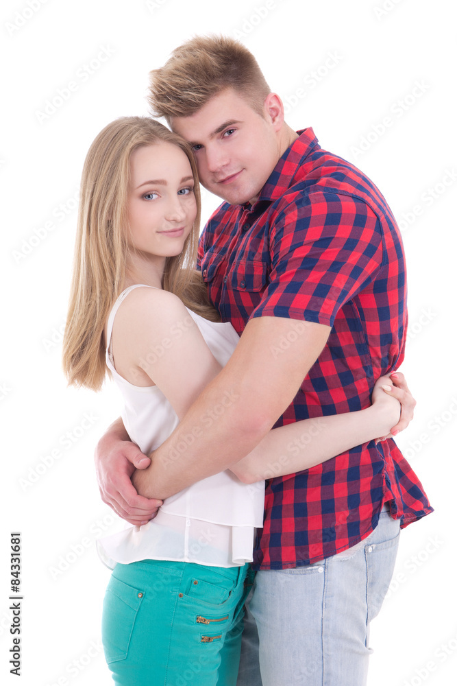 first love concept - young man and woman isolated on white first love concept - young man and woman isolated on white