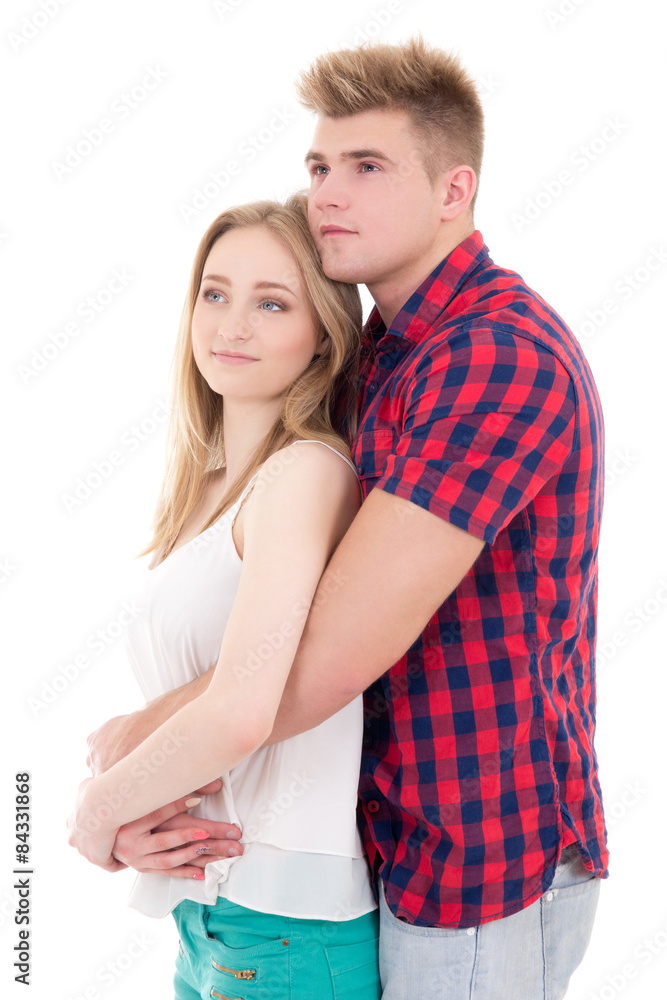 love concept - happy smiling couple in love isolated on white love concept - happy smiling couple in love isolated on white