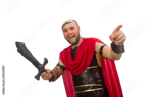 Gladiator with sword isolated on white