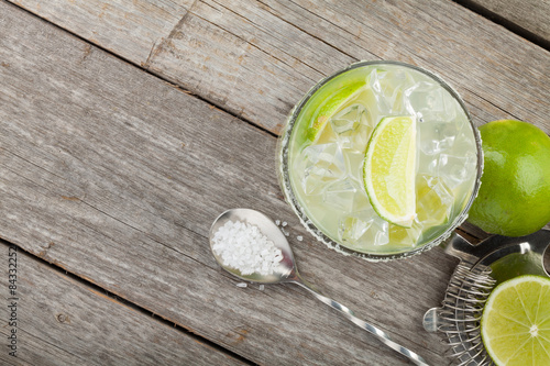 Classic margarita cocktail with salty rim photo