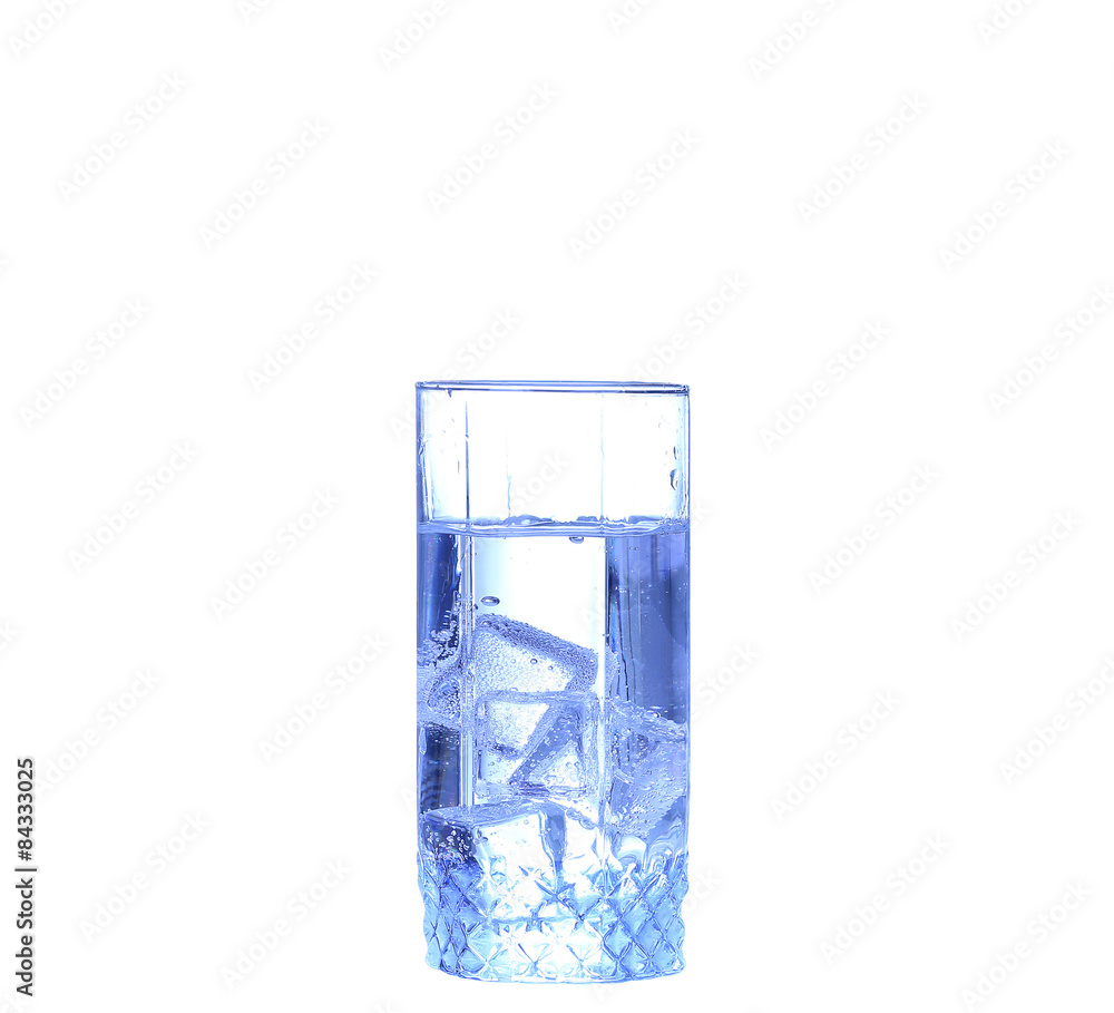 Glass of water, ice and slice of fresh lemon on a white background Glass of water, ice and slice of fresh lemon on a white background