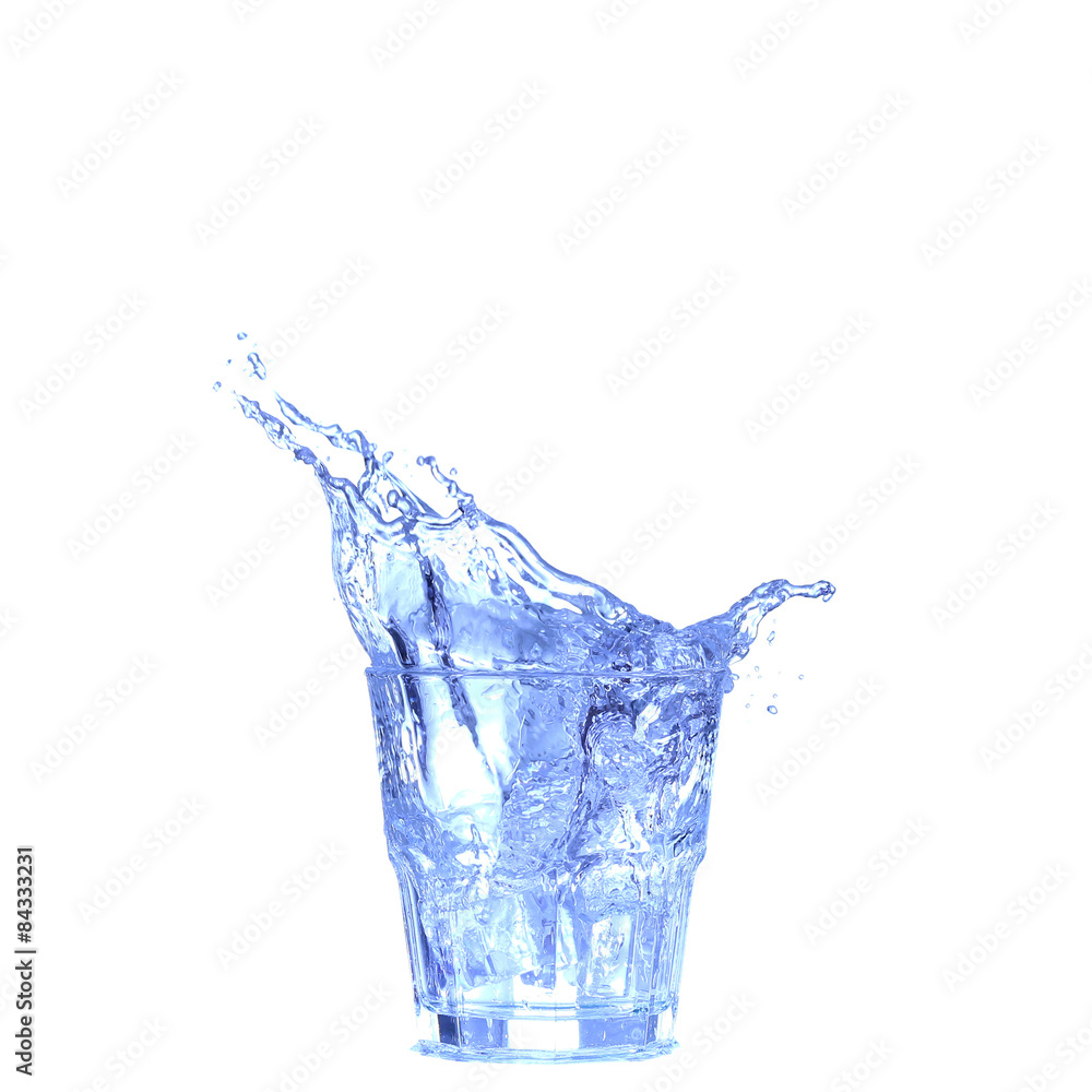Glass of water, ice and slice of fresh lemon on a white background Glass of water, ice and slice of fresh lemon on a white background