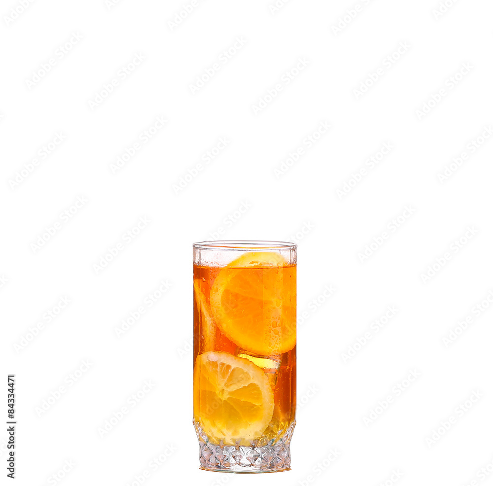 Amber cocktail in a glass isolated on a white background Amber cocktail in a glass isolated on a white background
