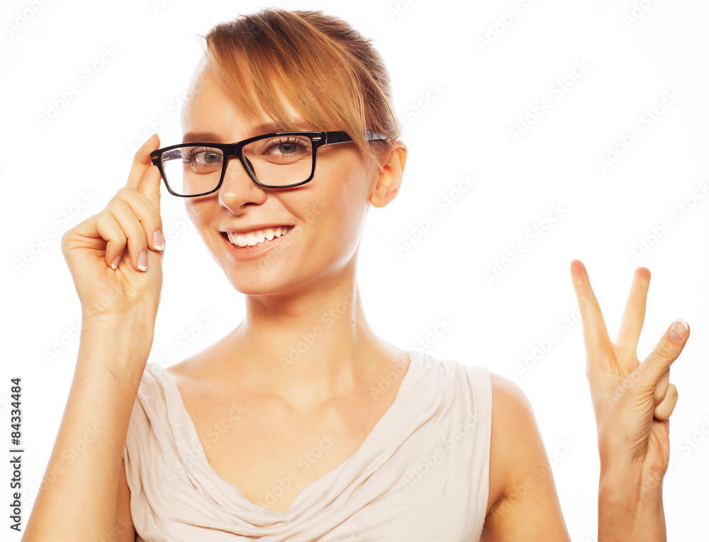 business woman  showing victory sign