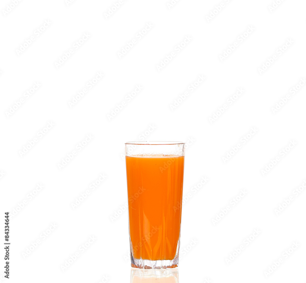 Carrot juice and slices of carrot isolated on white