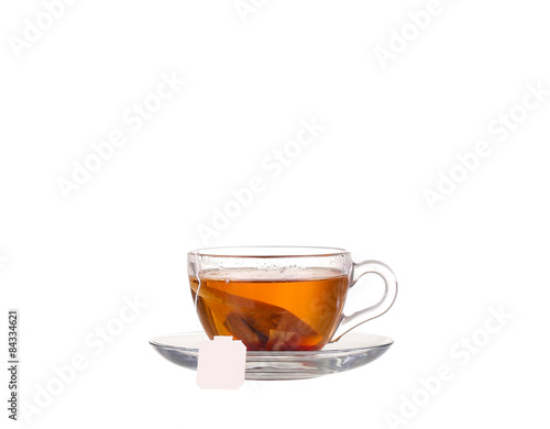 Tea in glass cup isolated on white background