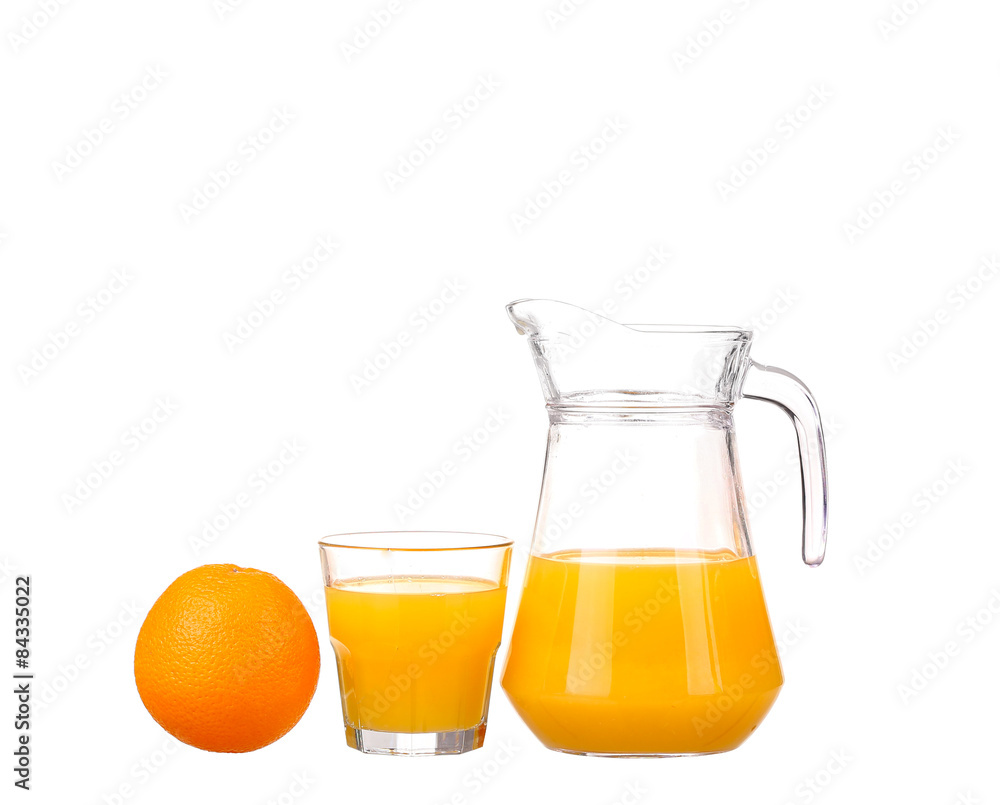 Orange juice and slices of orange isolated on white Orange juice and slices of orange isolated on white